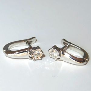 14K White Gold Diamond Huggie Earrings